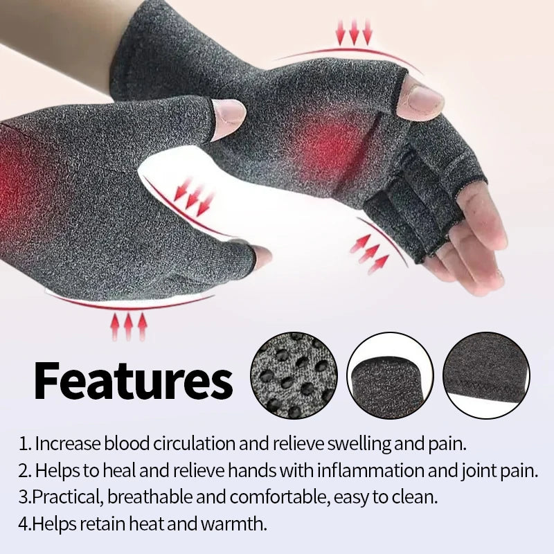 Arthritis Gloves for Men Women Hand Brace Wrist Support Band Joint Pain Therapy Half Finger Anti Slip Compression Gloves 1 Pair