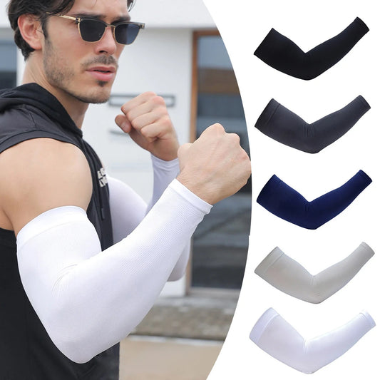 1 Pair Summer Sunscreen Sleeves Ice Silk Men's Plus Size Arm Protection UV Protection Gloves Arm Sleeves Quick Dry Arm Warmer