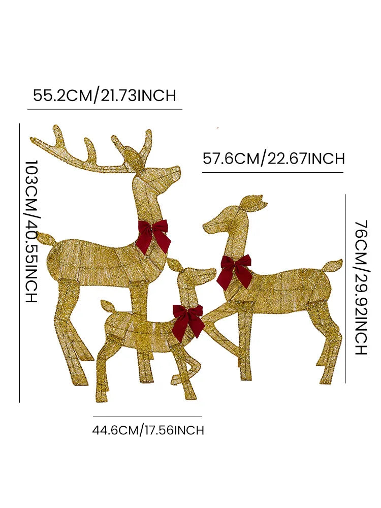 3Pc Lighted Deer Reindeer Family Lighted Deer Christmas Decor With LED Lights Light Up Bucks Doe And Fawn Indoor Or Outdoor Yard