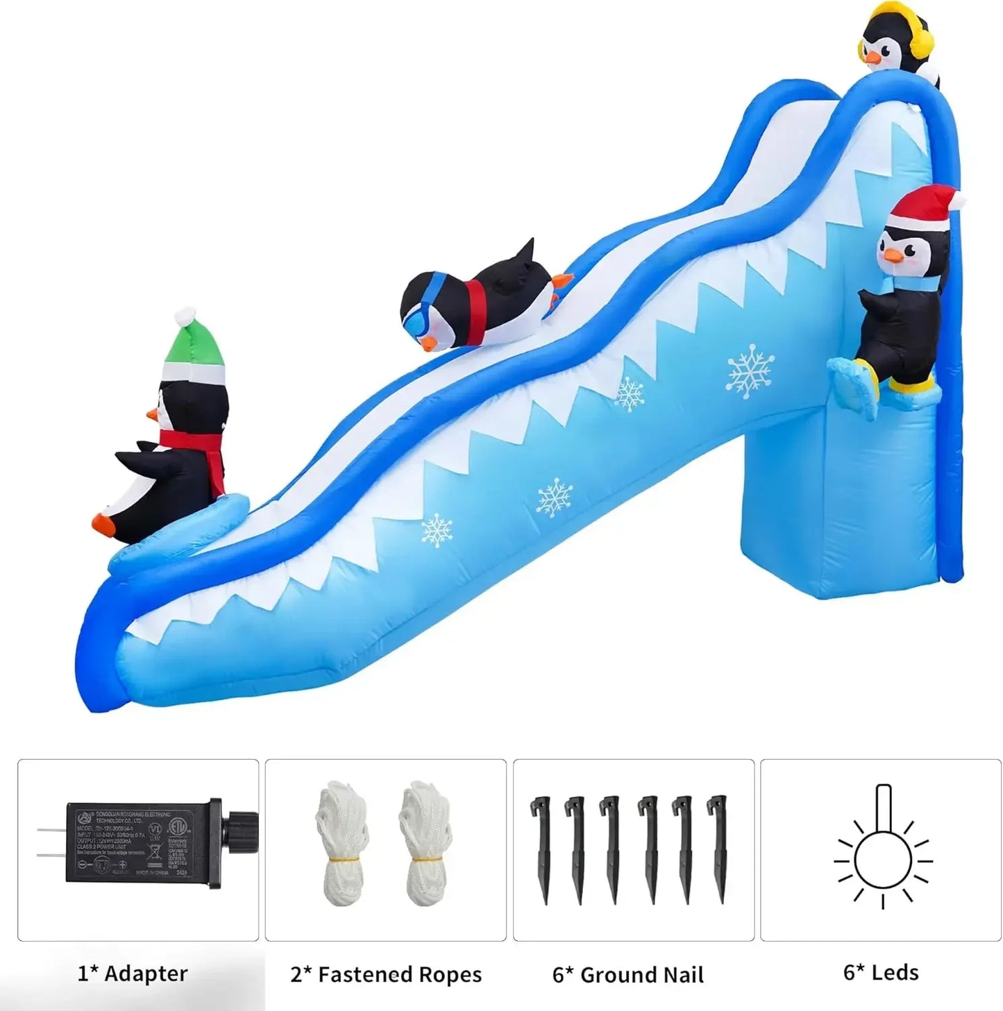 6FT Christmas Inflatables Penguin Slide Blow Up Christmas Decorations Outdoor Build-in LED Lights Penguin Inflatab