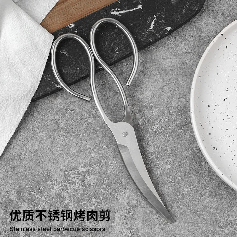 Stainless Steel Barbecue Scissors Curved Mouth Kitchen Scissors Korean Style Barbecue Kitchen Scissors Chicken Bone Scissor