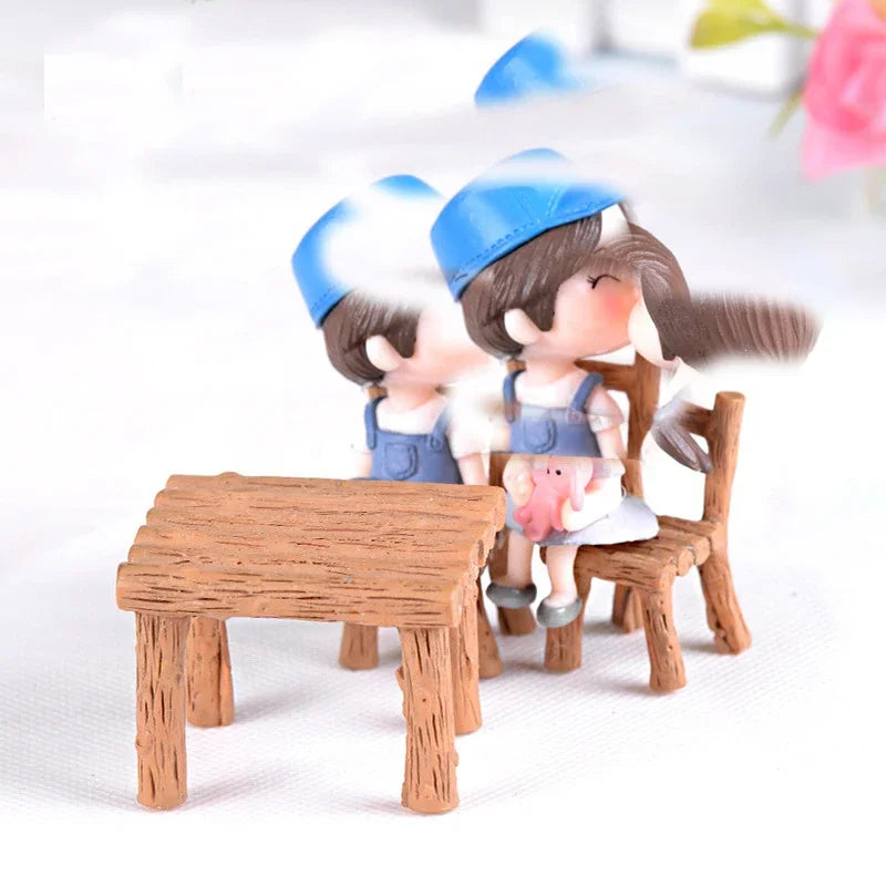 1Set Mini Tables Chairs Furniture Figurine Crafts Landscape Plant Miniatures Decors Fairy Resin Garden Ornaments Figurine