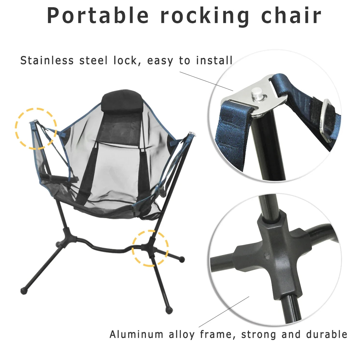 2024 Hotsale Factory Price High Quality Outdoor Swinging Rocking Recliners Folding Camping Chair with Bag