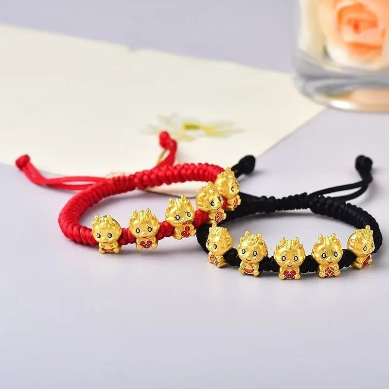 Year of The Dragon Life Bracelet Men's and Women's Wufu Golden Dragon Hand Rope Zodiac LongLong Red Rope Weaving New Year Gifts