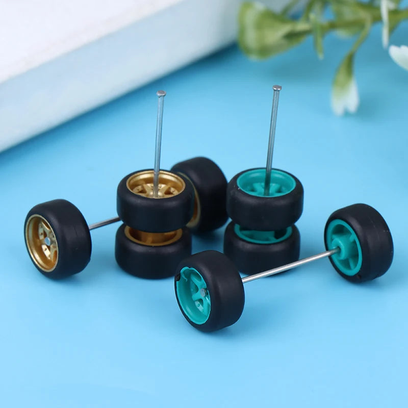 High Quality 6PCS 1:64 Wheels For Hotwheels With Rubber Tire Model Model Car Modified Parts Racing Vehicle Toys New 4Colors