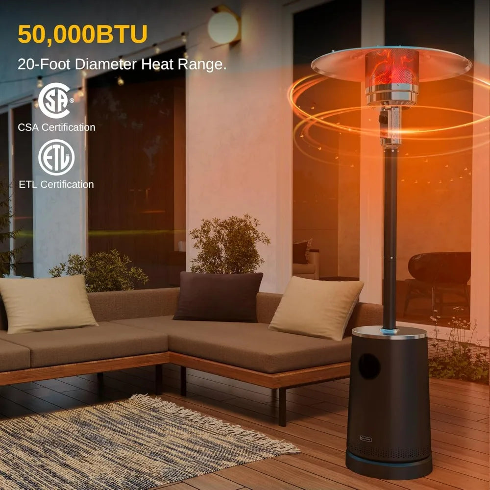 50,000 BTU Patio Heater with Sand Box, Table Design,Double-Layer Stainless Steel Burner,Wheels,Triple Protection System,Pinecone