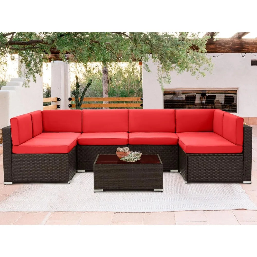 7 Piece Outdoor Patio Furniture Set Outdoor Sectional Conversation Furniture Chair with Coffee Table,Patio Sectional PE Rattan