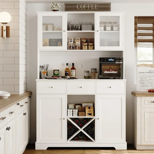 Kitchen cabinet Storage Cabinet with Swing Out Doors, Modern Kitchen Hutch with Microwave Stand, Food Pantry Cabinet