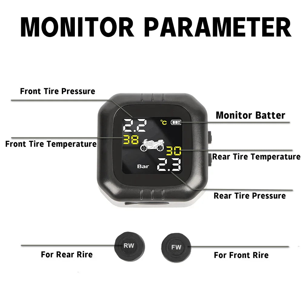 Universal Motorcycle TPMS Tire Pressure Monitoring For BMW R1200GS R1250GS G650GS F850GS Wireless LCD Display Shift For Status