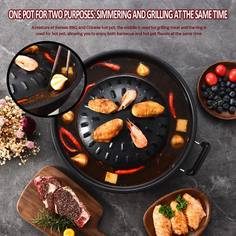 2 In1 Thai Restaurant Grill & Shabu Shab Barbecue Pan Tools Cooking Kitchen Household Basket Steamer Cookware Q3m8