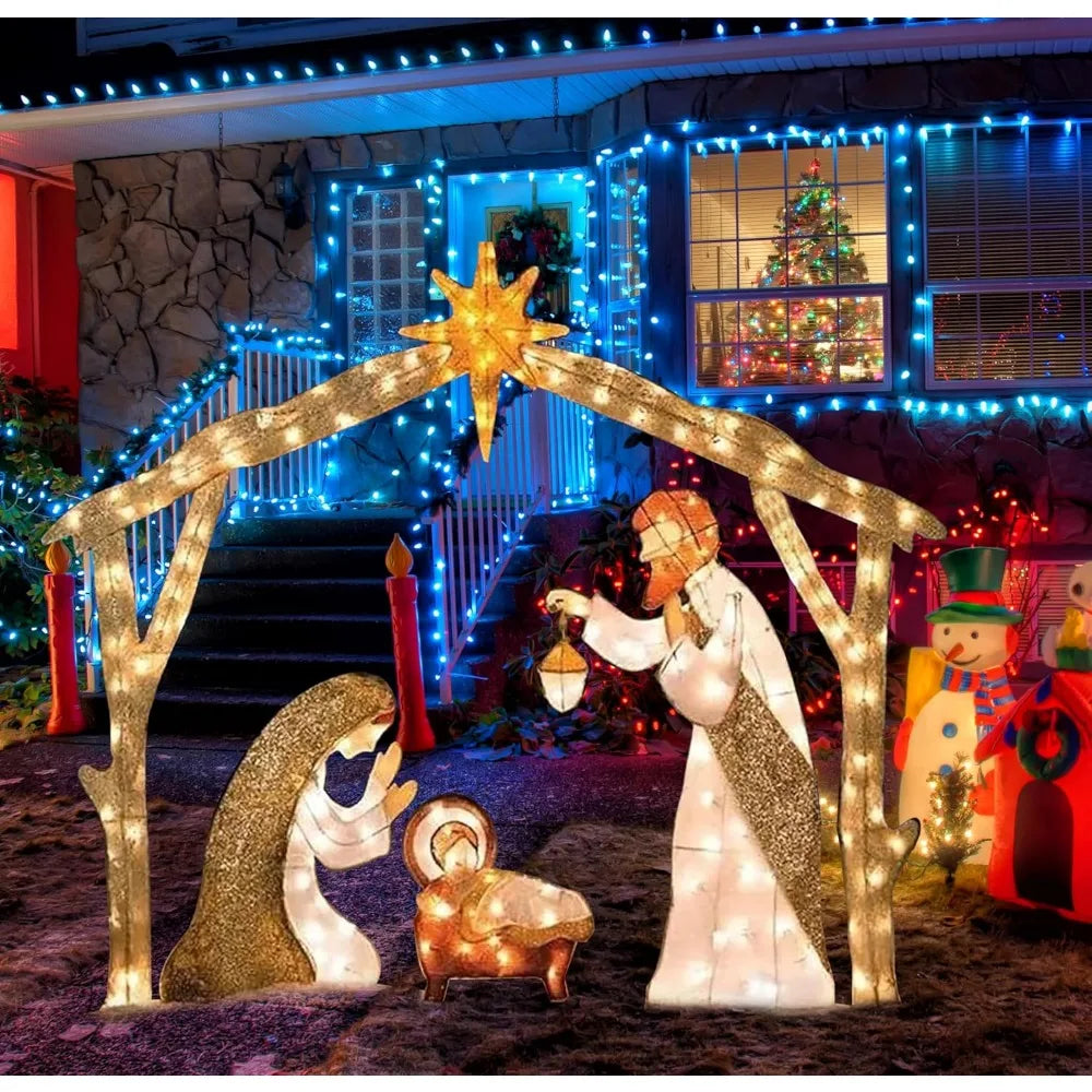 5FT Christmas Decorations Lighted Outdoor Nativity Scene Christmas Holy Family Nativity Scene Set with 175 Led Lights Christmas