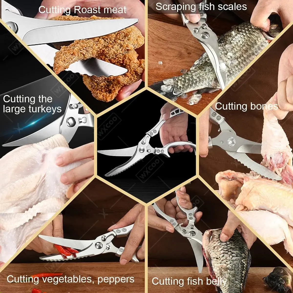 Stainless Steel Kitchen Scissors Chicken Bone Barbecue Scissors Ultra Sharp Utility Scissors for Meat Fish Vegetables Cutter