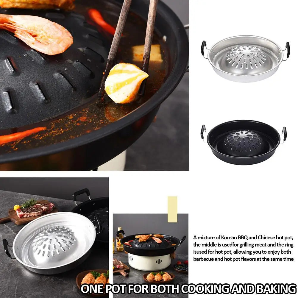 2 In1 Thai Restaurant Grill & Shabu Shab Barbecue Pan Kitchen Cookware Household Cooking Steamer Basket Tools G5s3