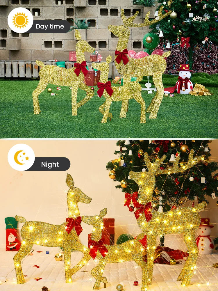 3PCS Lighted Christmas Deer Family Outdoor Yard Decor Winter Decorations Glowing Reindeer Outdoor Yard Ornament New Year 2025