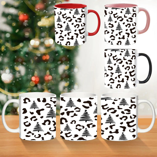 1pc Black Leopard Print 3d Print Hot Cocoa Mug 11oz Ceramic Mug With Handle Tea Milk Coffee Cup Stocking Stuffer Friendsmas Gift