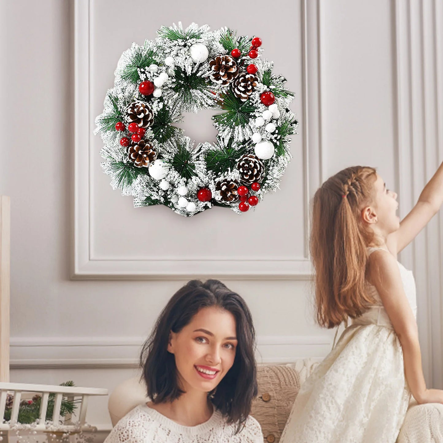 Handmade Simulated Plastic Flower Wreath Christmas Decoration Wreath Pinecone Berry Decorative Wreath For Door Fireplace 32*32cm