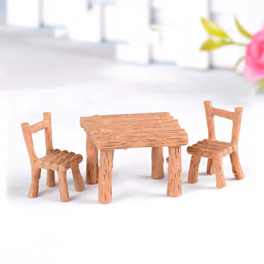 1Set Mini Tables Chairs Furniture Figurine Crafts Landscape Plant Miniatures Decors Fairy Resin Garden Ornaments Figurine