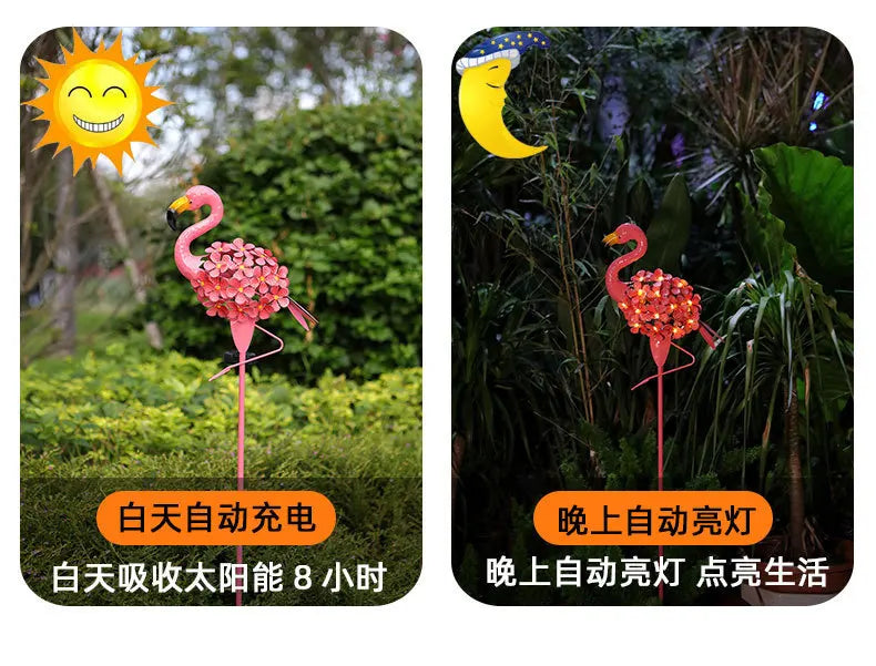 Solar Cutout Pink Flamingo Outdoor Solar Garden Patio Decoration Wrought Iron Mosaic Lawn Lights