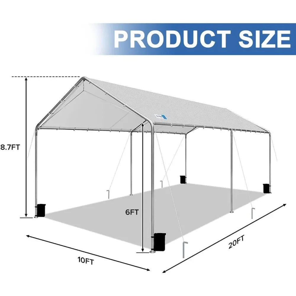 Heavy Duty Carport, Waterproof & UV Protected Garage Top Tarp Shelter Cover with Reinforced Steel Cables