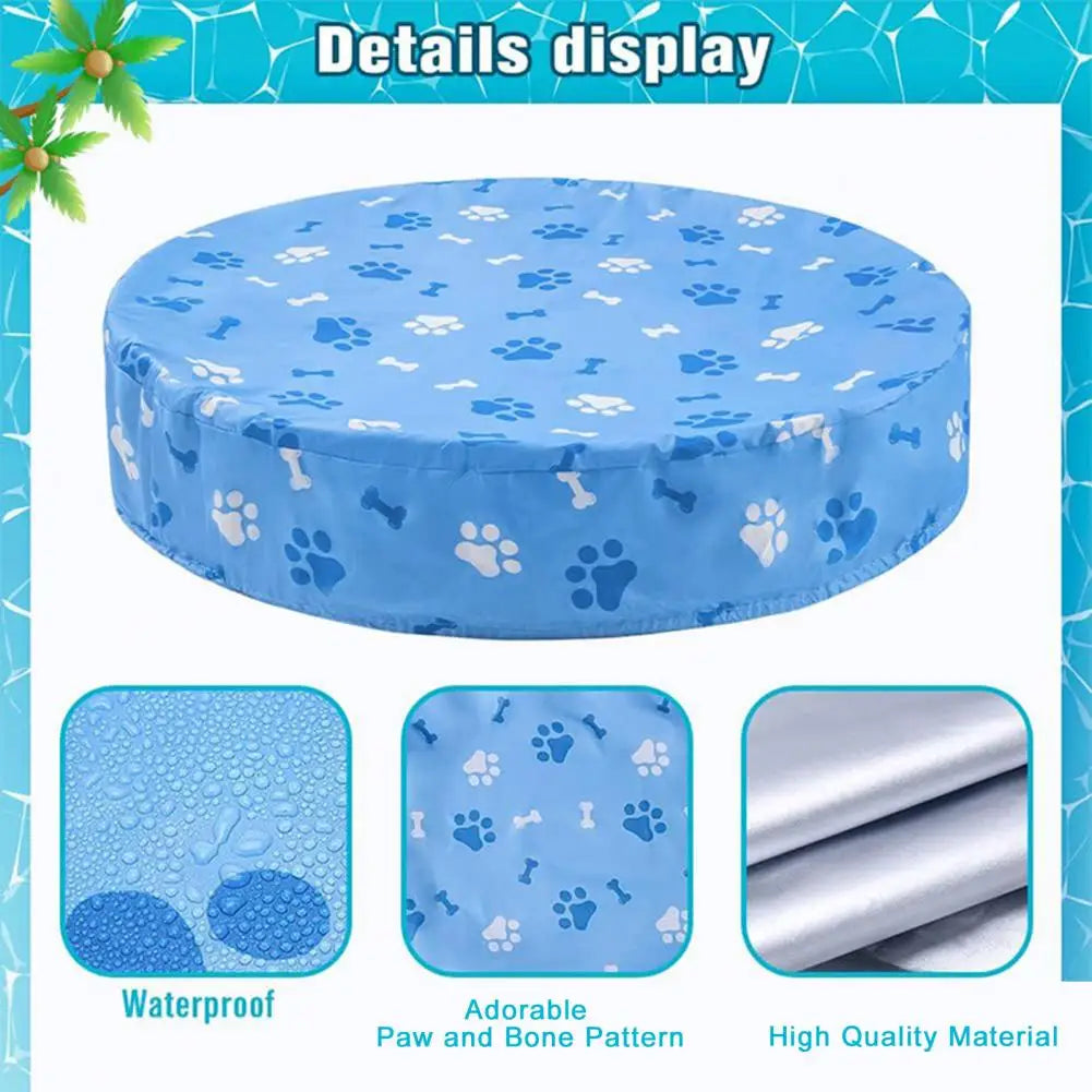 Swimming Pool Protector Foldable Waterproof Swimming Pool Cover with Elastic Edge Cartoon Print Design for Pet Child Safety