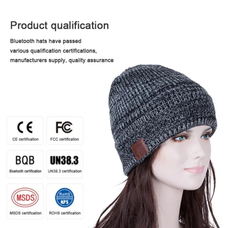 Women Men Bluetooth Beanie Hat 5.0 Wireless Beanie with Microphone Music Hat Stocking Stuffers Winter Knitted Hat