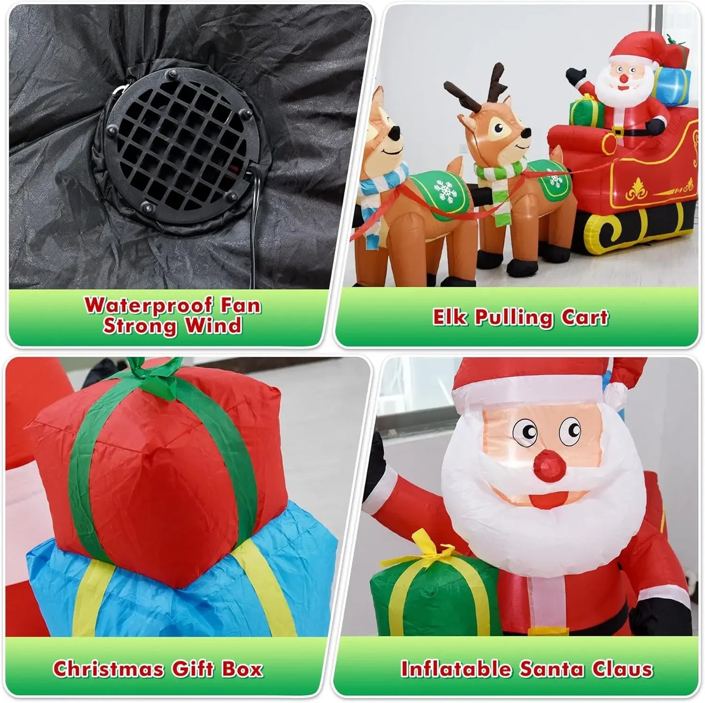 12 Ft Christmas Inflatables Outdoor Decorations Giant Blow Up Yard Decorations Inflatable Santa Claus on Sleigh and 3 Reindeer