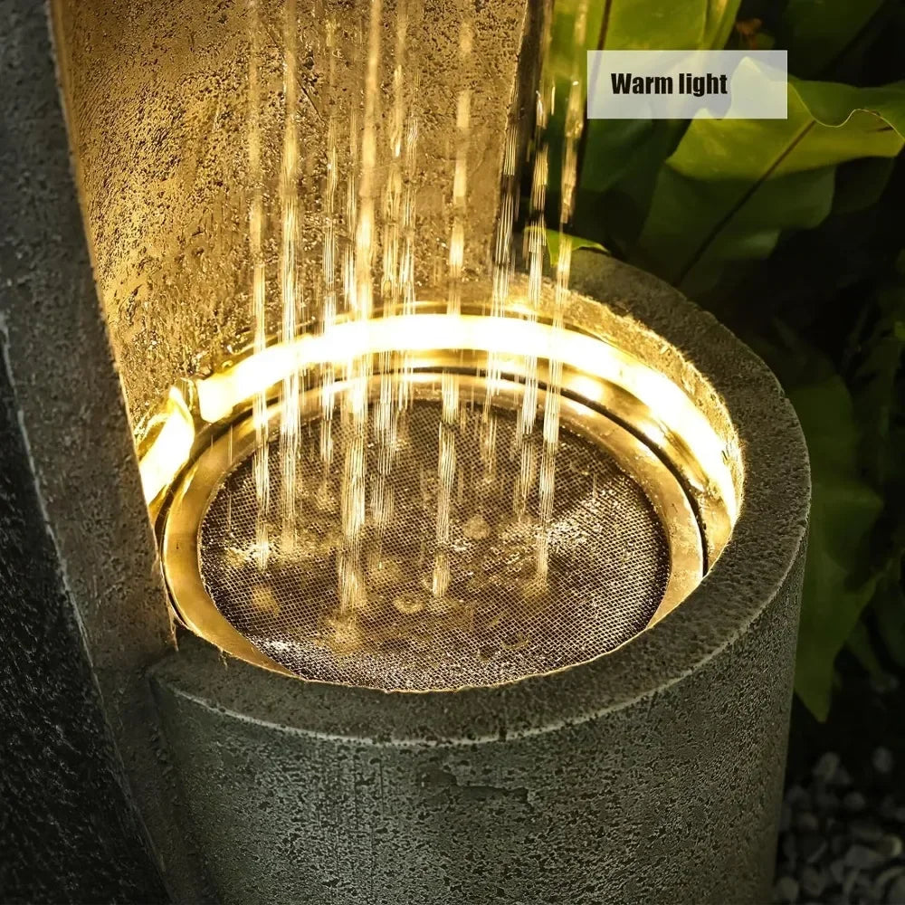 Indoor Floor Standing Outdoor Fountain with Lights 35 inch Rainfall Modern Outdoor Water Fountains Plant Holder Patios