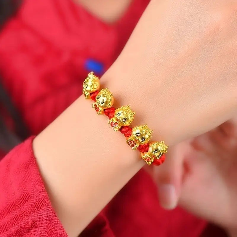 Year of The Dragon Life Bracelet Men's and Women's Wufu Golden Dragon Hand Rope Zodiac LongLong Red Rope Weaving New Year Gifts