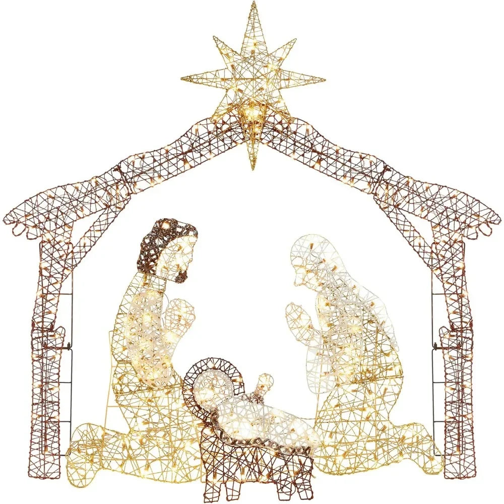 6ft Lighted Outdoor Nativity Scene, Christmas Holy Family Yard Decoration w/ 190 LED Lights, Stakes, Zip Ties