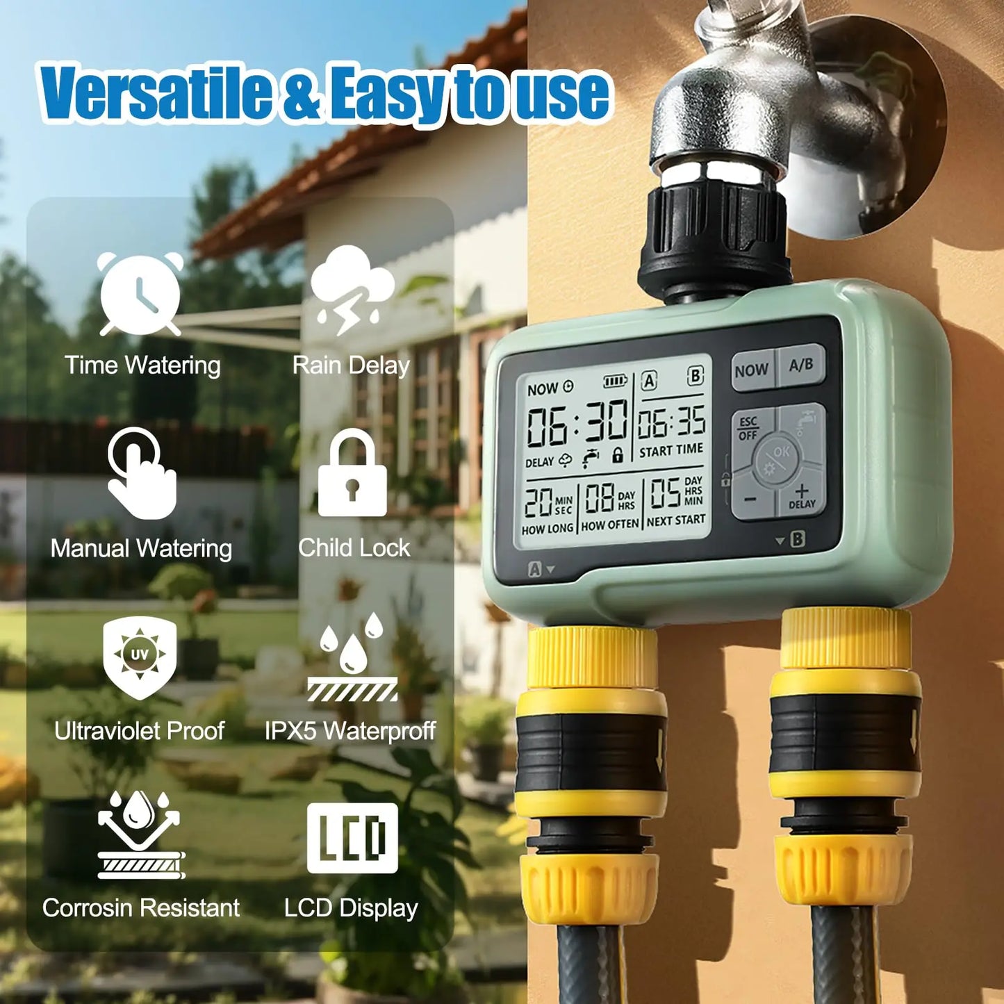 Super Timing System 2-Outlet Water Timer Precisely Watering Up Outdoor Automatic Irrigation Fully Adjustable Program