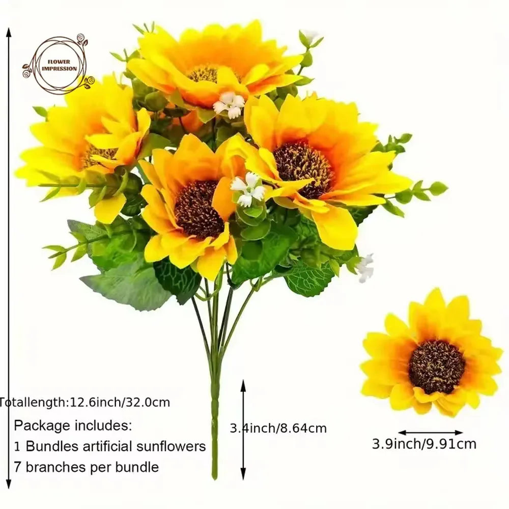 2PCS Artificial Sunflower Stems Bouquet With Stem For Home Outdoor UV Resistant Indoor Wedding Kitchen Table Fake Flower Decor