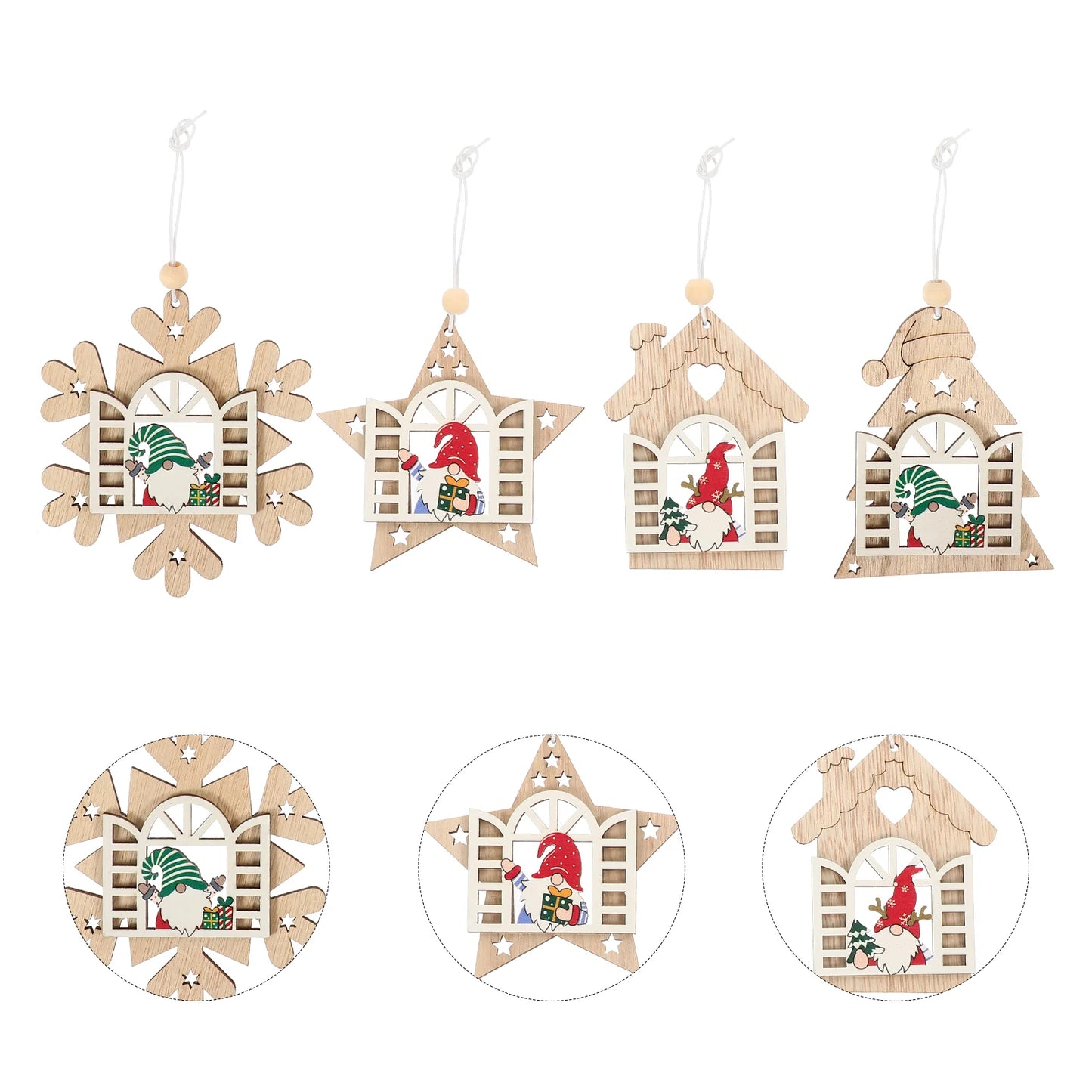 12 Pcs Christmas Tree Wooden Pendants Ornaments House Tiered Tray Decor Hanging The Gift Gifts for Stocking Stuffers Xmas