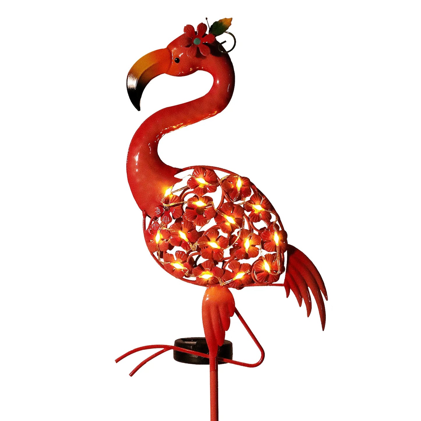 Solar Cutout Pink Flamingo for Outdoor Garden, Patio Decoration, Wrought Iron, Mosaic Lawn Lights