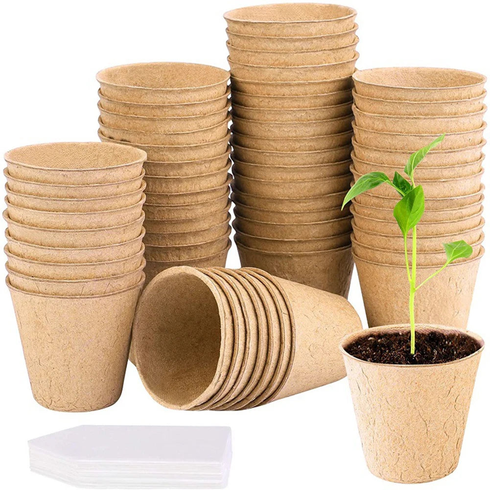 50PCS Degradable Germinate Nursery Pots Paper Pulp Cup For Garden Orchard Plants Flower Herbs Cultivation