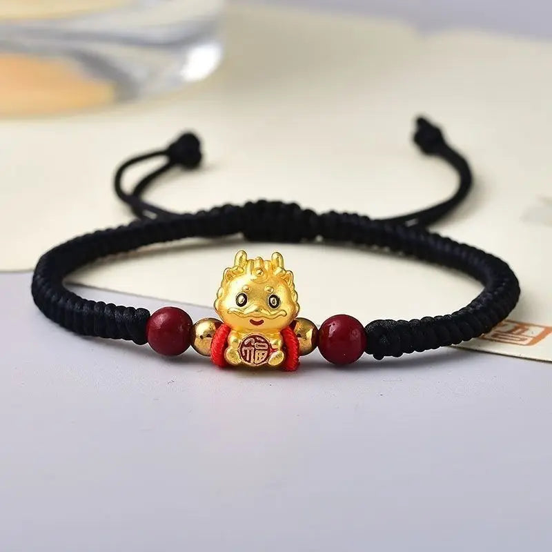 Year of The Dragon Life Bracelet Men's and Women's Wufu Golden Dragon Hand Rope Zodiac LongLong Red Rope Weaving New Year Gifts