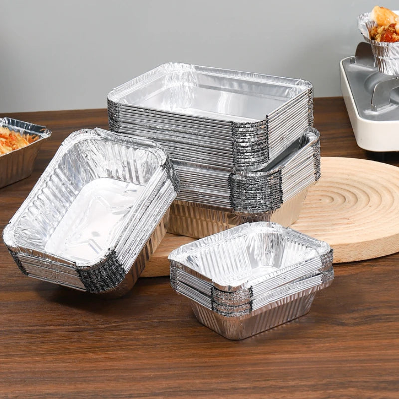 10PCS Tin foil box for barbecue use thickened rectangular tin foil tray bowl baking disposable aluminum foil packaging box