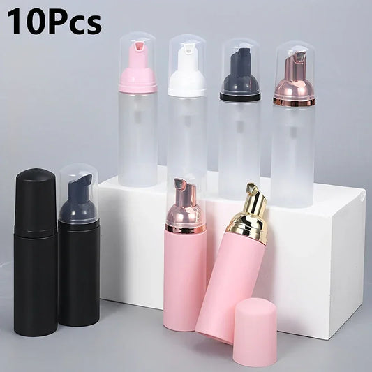 10Pcs 50ml Refillable Foam Pump Bottles Empty Shampoo Cleanser Soap Containers Portable Frosted Mousse Sample Bottles For Travel