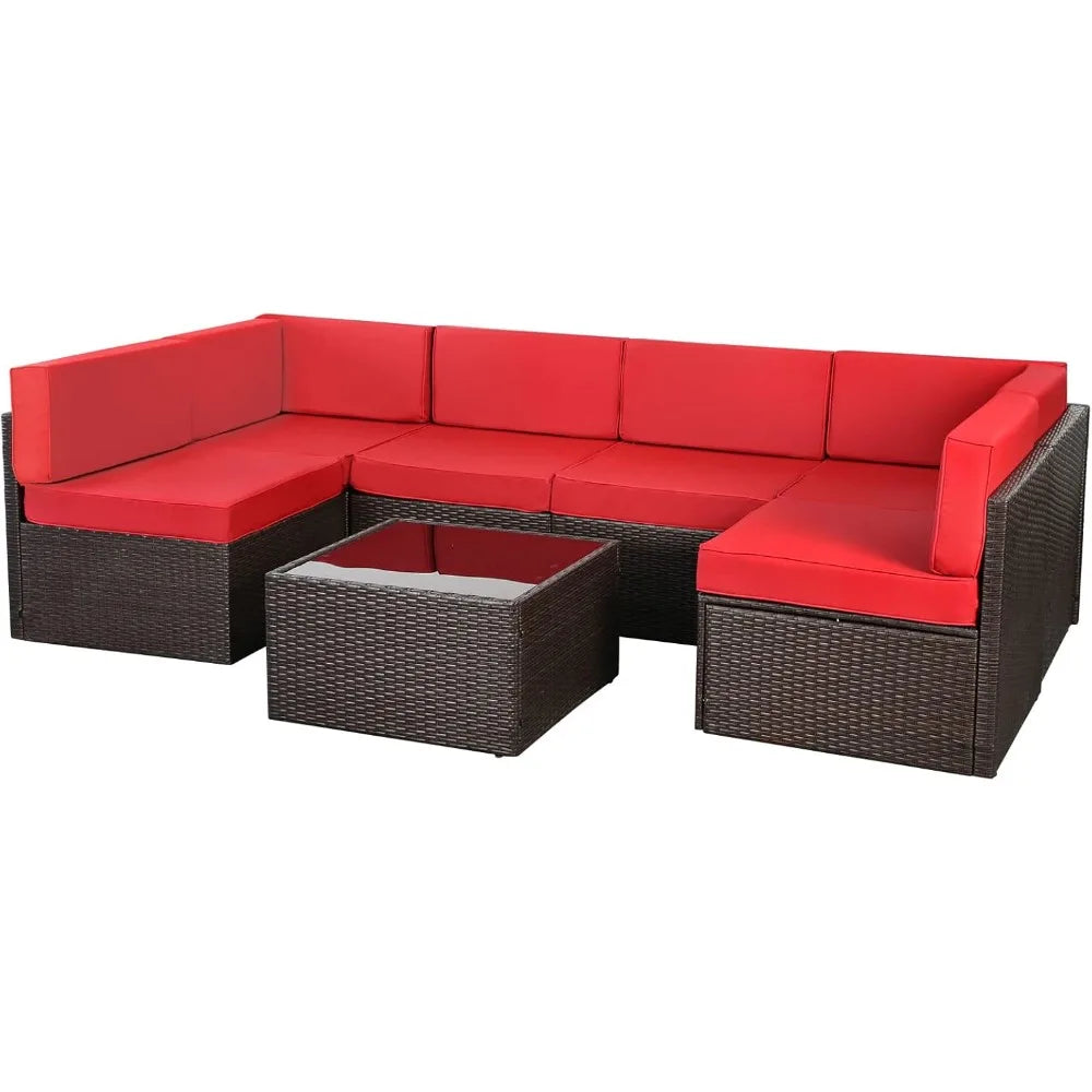 7 Piece Outdoor Patio Furniture Set Outdoor Sectional Conversation Furniture Chair with Coffee Table,Patio Sectional PE Rattan