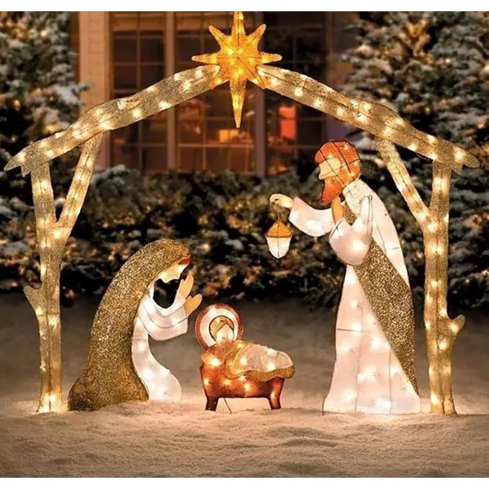 5FT Christmas Decorations Lighted Outdoor Nativity Scene Christmas Holy Family Nativity Scene Set with 175 Led Lights Christmas