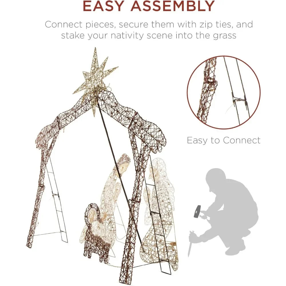 6ft Lighted Outdoor Nativity Scene, Christmas Holy Family Yard Decoration w/ 190 LED Lights, Stakes, Zip Ties