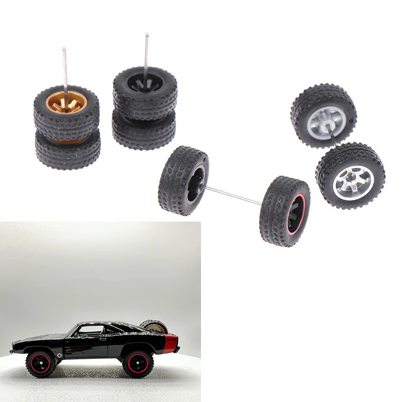 1:64 Alloy Car Accessories Wheels Model Modification Hub Rubber Tires Racing Vehicle Toy Cars Upgrade Original Front Rear Tires