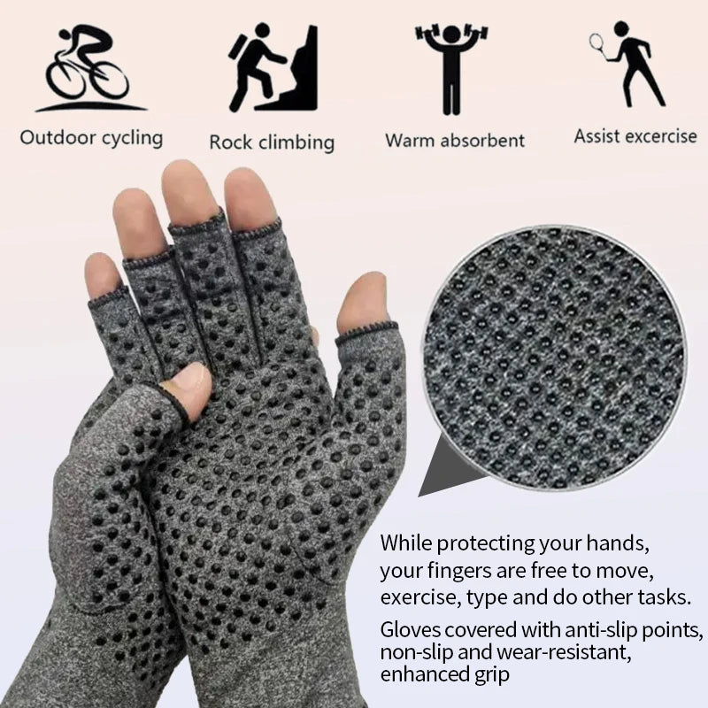 Arthritis Gloves for Men Women Hand Brace Wrist Support Band Joint Pain Therapy Half Finger Anti Slip Compression Gloves 1 Pair