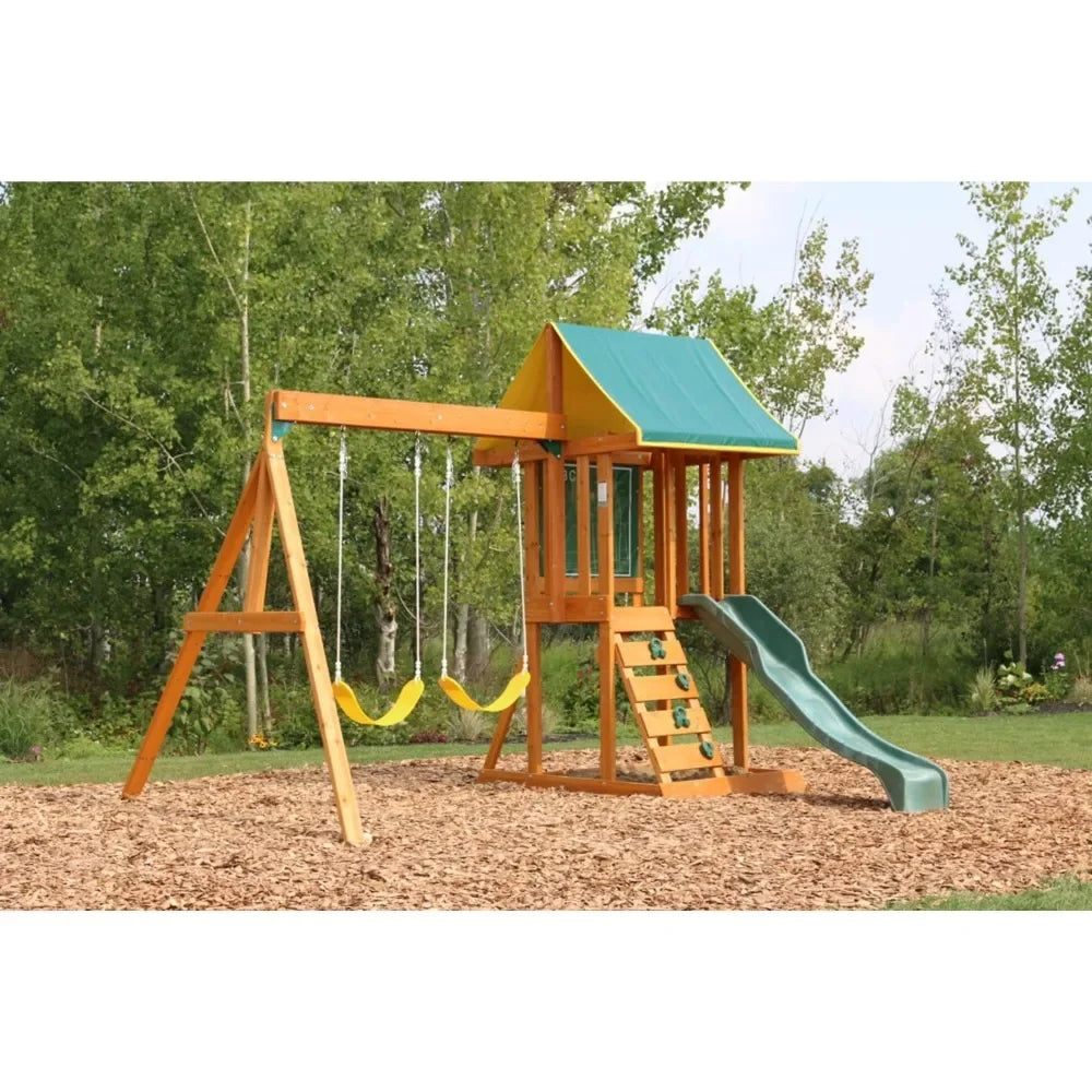 Wooden swing set, colored (exclusively available on Amazon)