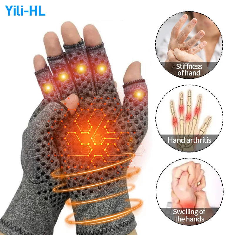 Arthritis Gloves for Men Women Hand Brace Wrist Support Band Joint Pain Therapy Half Finger Anti Slip Compression Gloves 1 Pair