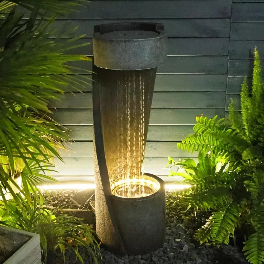 Indoor Floor Standing Outdoor Fountain with Lights 35 inch Rainfall Modern Outdoor Water Fountains Plant Holder Patios