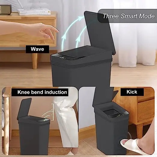 12L Black Smart Trash Can Waterproof Automatic Sensor Garbage Can for Bathroom Kitchen Toilet Motion Sensor Trash Can Smart Home