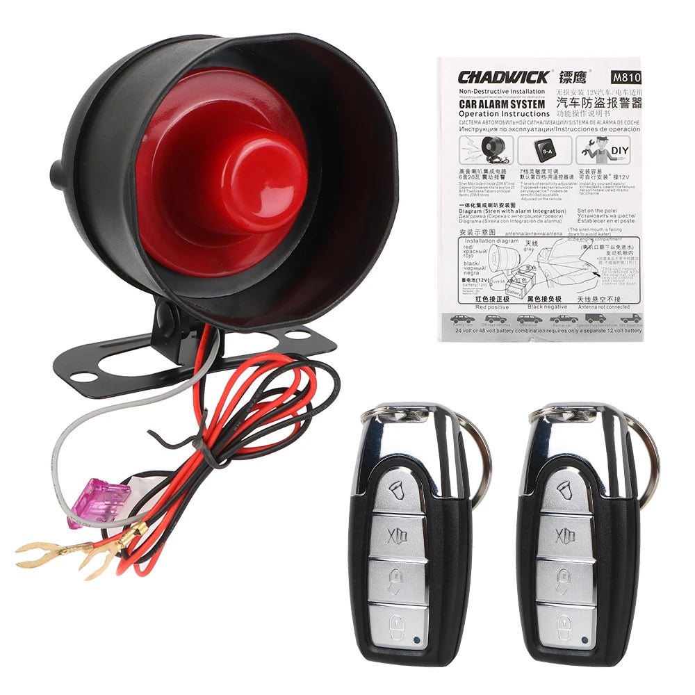 12V Car Accessory Universal Car Part M8115 Car Alarm System One Way Vehicle Burglar Alarm Security Protection & 2 Remote Control