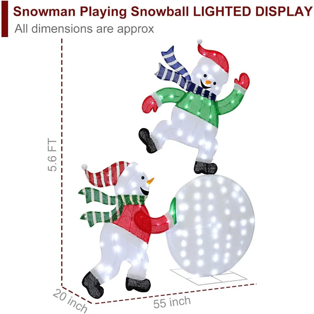 5.6 FT Christmas Outdoor Snowman Lighted, 120 Cool White LEDs Twinkle Effect 2 Snowman Playing Snowball Christmas Holiday I