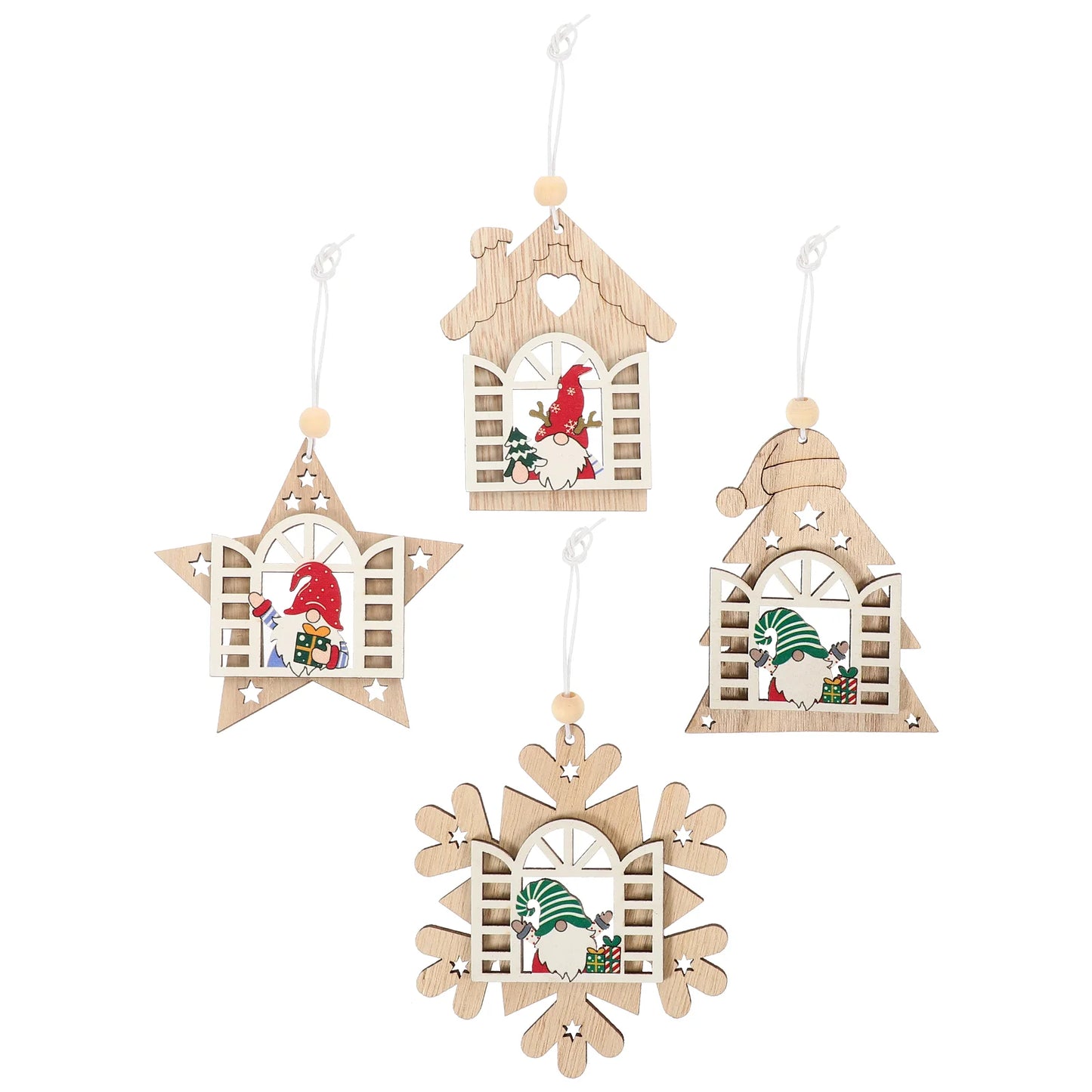 12 Pcs Christmas Tree Wooden Pendants Ornaments House Tiered Tray Decor Hanging The Gift Gifts for Stocking Stuffers Xmas