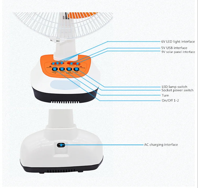 Hot Sale House Outdoor Portable AC DC 12Inch Rechargeable Table Fan With Led Light